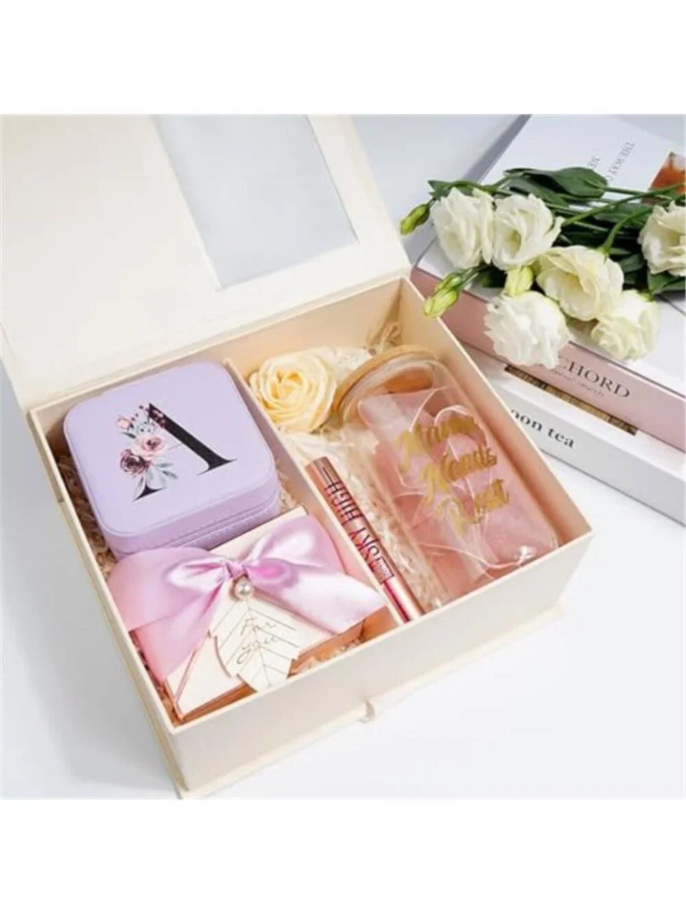 Floral Initial Travel Jewelry Box PU Leather Organizer Case Mirror Gift Women